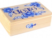 Русское лото роспись "Голубые цветы" в деревянной шкатулке светлое