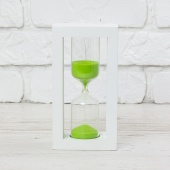 ЧП300690 Часы песочные 15 мин., песок зеленый, корпус белый (20х5х9см)